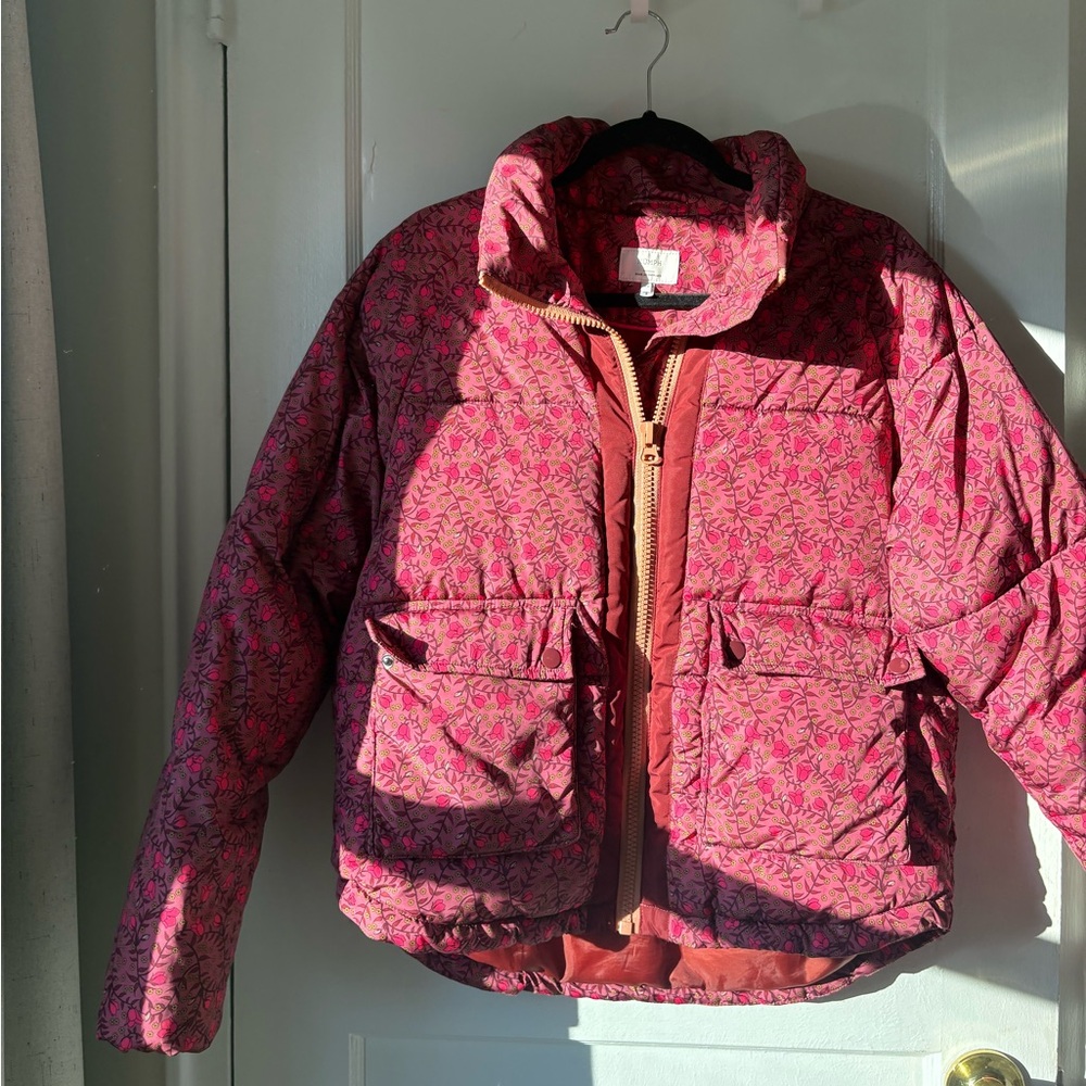 Anthropologie Pink Floral Puffer Jacket